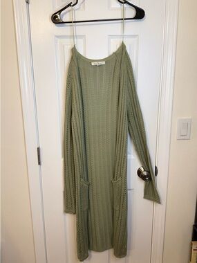 Love Tree Sage Green Openwork Knit Cardigan Dress